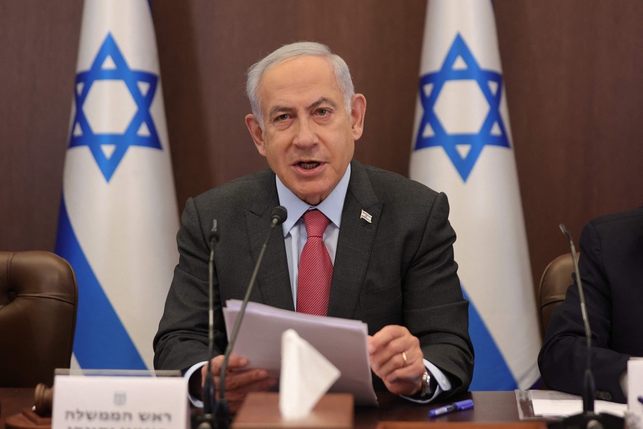 O primeiro-ministro de Israel, Benjamin Netanyahu, em reunião em seu Gabinete em Jerusalém