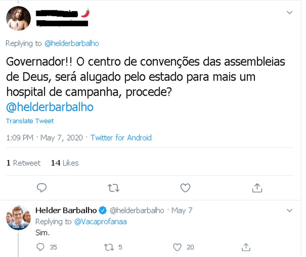 Em uma rede social, governador Helder Barbalho confirma aluguel de espaço de igreja em Belém. — Foto: Reprodução / Twitter