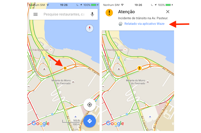 Visualizando o relatório de acidente no Google Maps para iPhone (Foto: Reprodução/Marvin Costa)