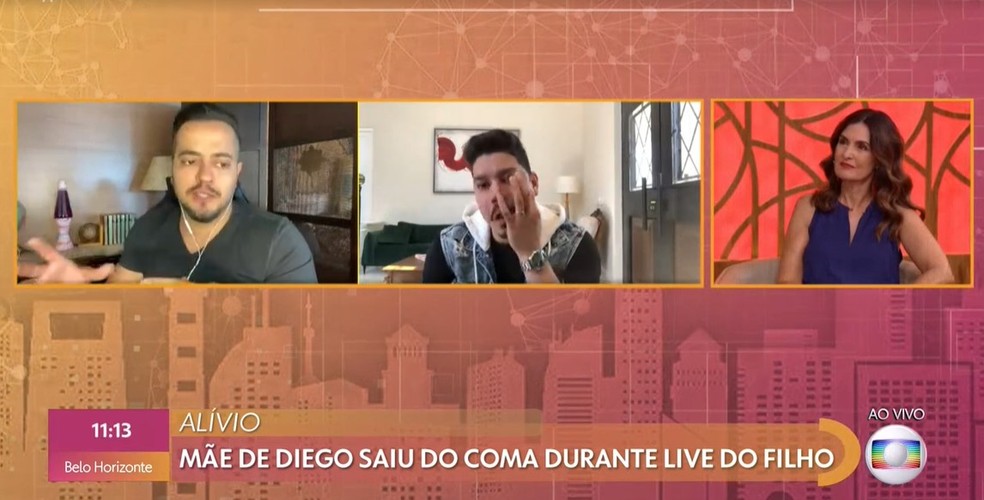 Diego se emociona com mensagem surpresa da mãe no 'Encontro' — Foto: TV Globo