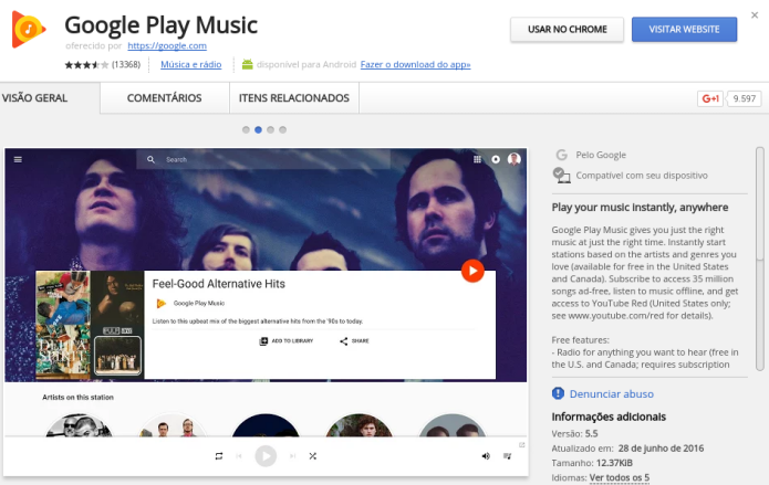 Instalando a extensão Google Play Music no Chrome (Foto: Reprodução/Edivaldo Brito)