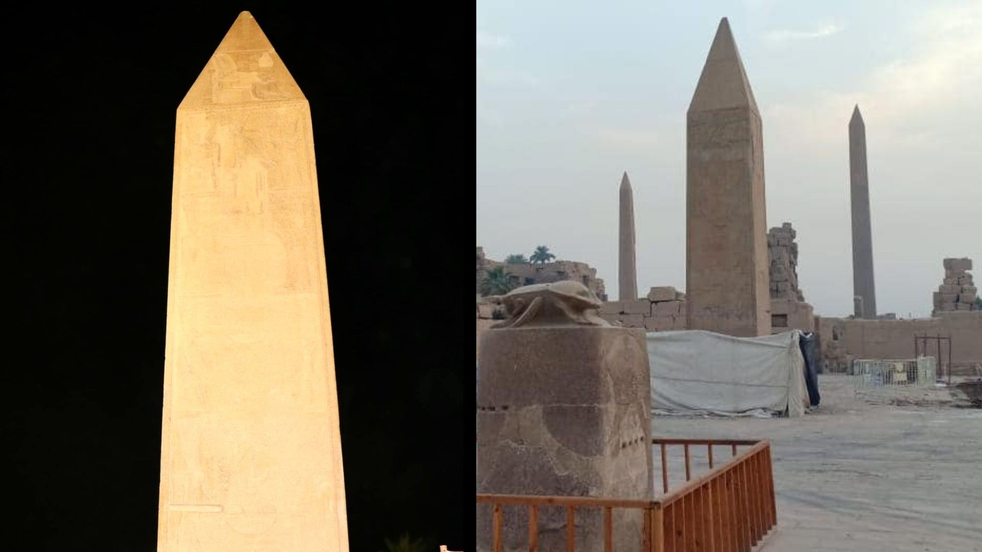 Obelisco de 1457 a.C. em homenagem à rainha Hatshepsut foi reconstruído no Egito (Foto: Ministry of Tourism and Antiquities/Reprodução/Facebook)