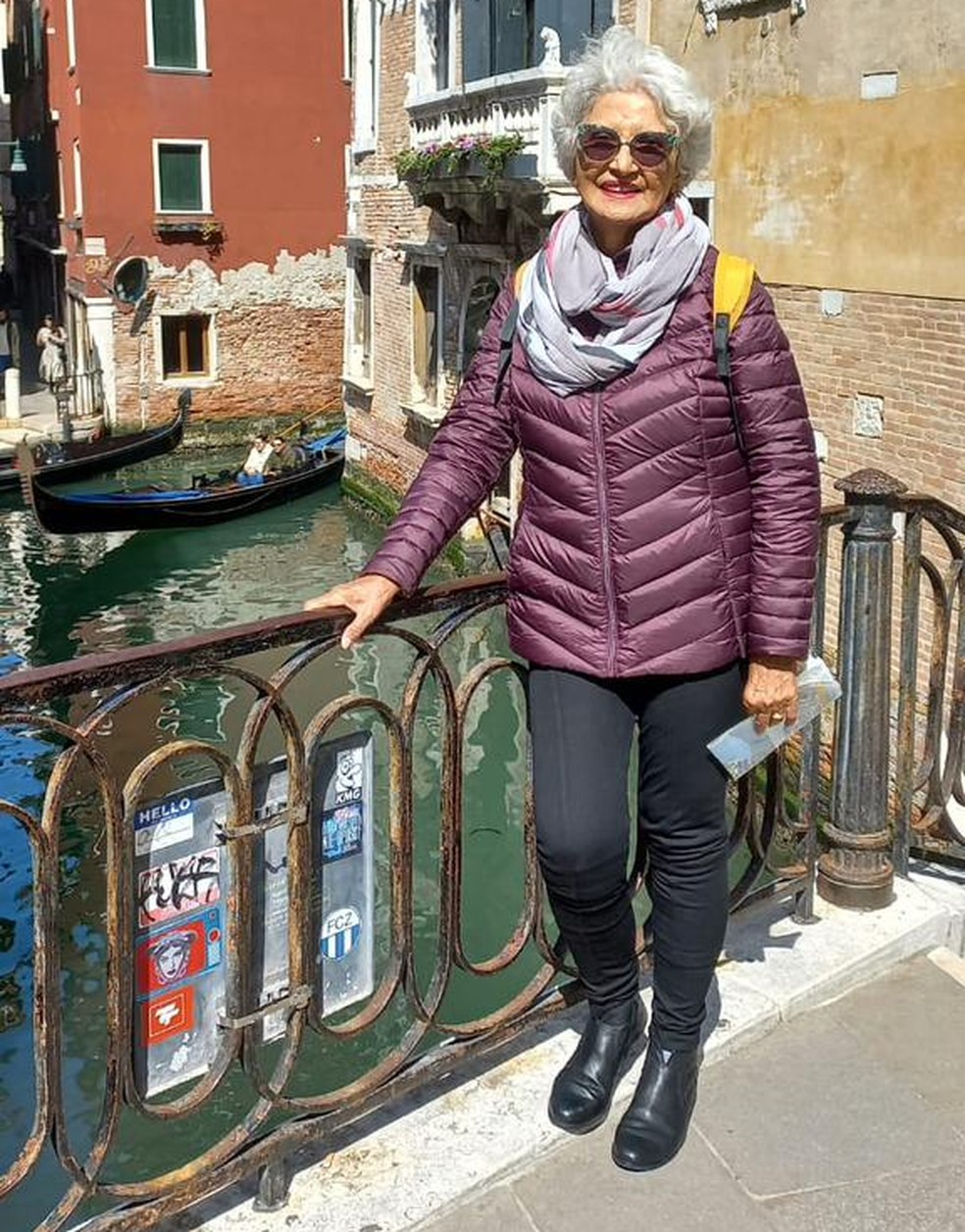 A aposentada em Veneza. Depois ela foi para Roma e Mil&atilde;o antes de retornar para o Brasil &mdash; Foto: Reprodu&ccedil;&atilde;o
