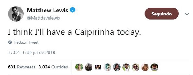 Matthew Lewis ironizando a derrota do Brasil (Foto: Reprodução/Twitter)