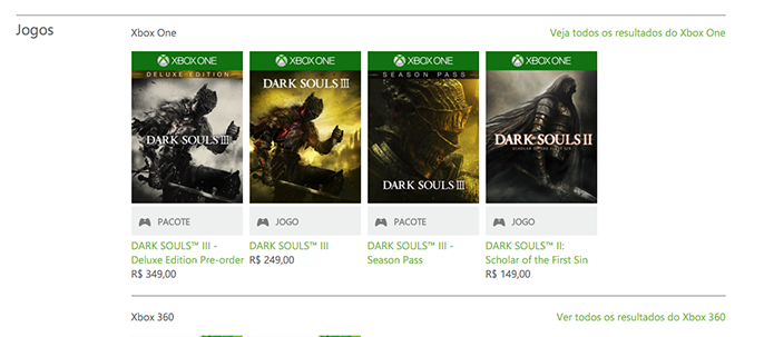 Busque por Dark Souls 3 na loja da Xbox Live (Foto: Reprodução/Murilo Molina)