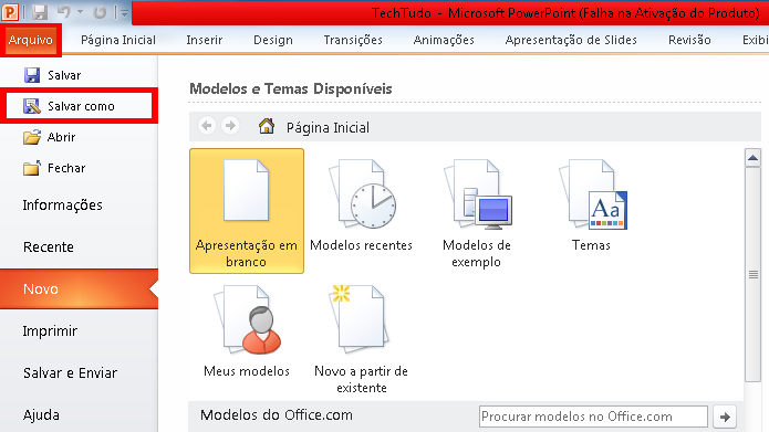 PowerPoint é capaz de converter arquivos entre formatos suportados (Foto: Reprodução/Office)