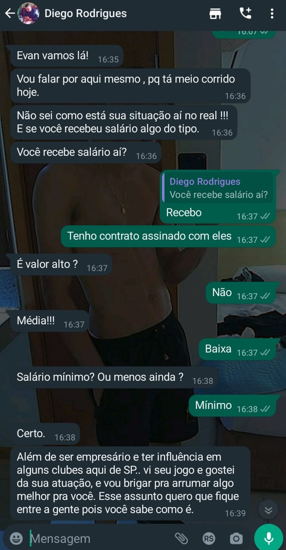 Conversa entre apostador e jogador do Real Ariquemes — Foto: Reprodução