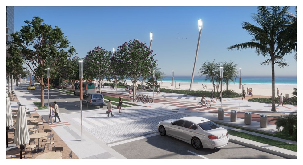 Projeto de reurbanizao da Praia Central, em Balnerio Cambori, mostra Avenida Atlntica, com ciclofaixa e calado  Foto: PMBC/Divulgao