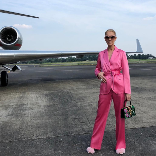 Céline Dion toda de pink prestes a embarcar em seu jatinho (Foto: Instagram Céline Dion/ Reprodução)