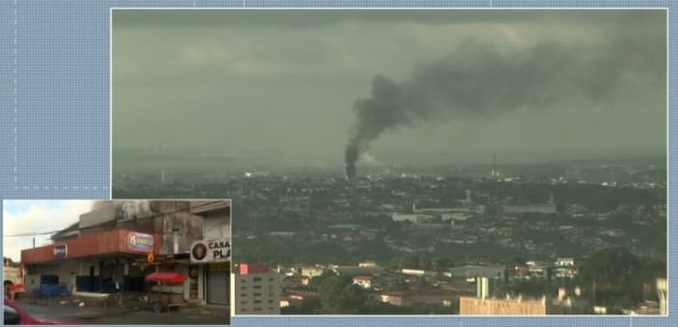 Fumaça provocada pelo incêndio foi registrada por câmeras instaladas na torre da TV Cabo Branco — Foto: Reprodução/TV Cabo Branco