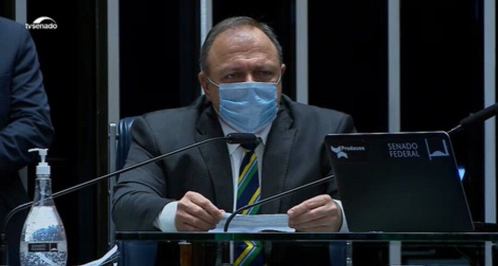 Eduardo Pazuello explica ao Senado ações de combate à pandemia — Foto: Reprodução/TV Senado