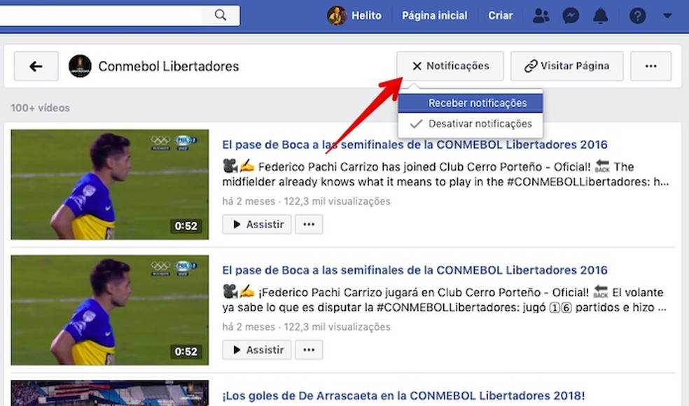 Ative as notificações de novos vídeos no Facebook Watch — Foto: Reprodução/Helito Beggiora