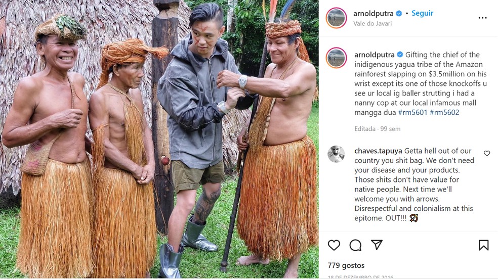 Foto foi tirada entre índios da etnia yaguas.  — Foto: Reprodução/Instagram