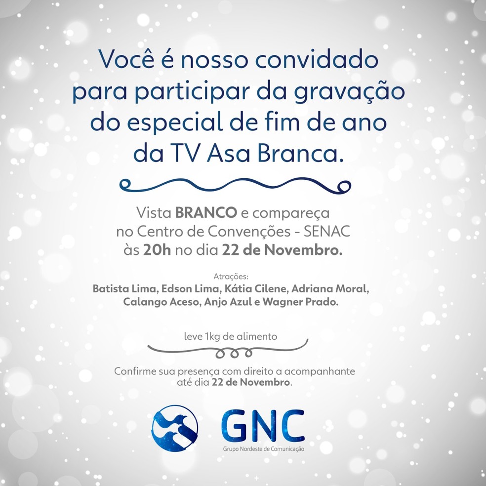 Especial de fim de ano da TV Asa Branca serÃ¡ gravado no dia 22 de novembro, em Caruaru â€” Foto: DivulgaÃ§Ã£o