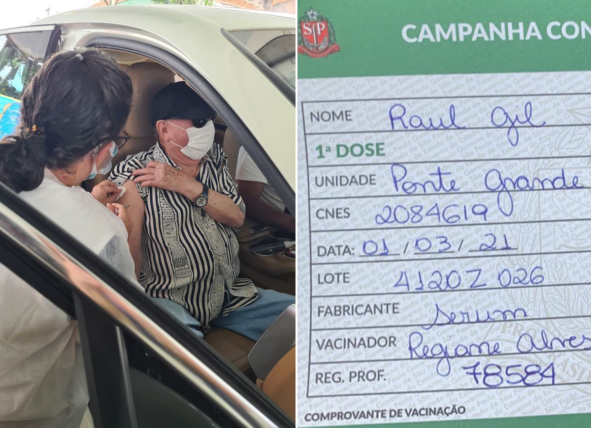 Raul Gil é vacinado em São Paulo (Foto: Reprodução/Twitter)