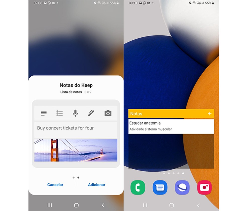 Atalho do Google Keep é um widget de controle e informação — Foto: Reprodução/Marcela Franco