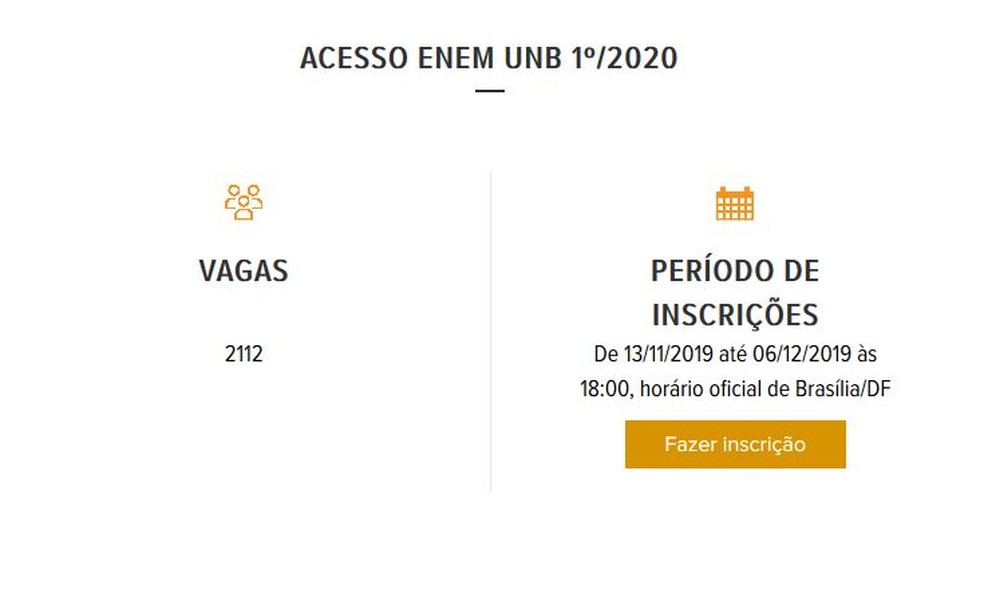 Acesso à UnB no primeiro semestre de 2020 — Foto: Cebraspe/Reprodução