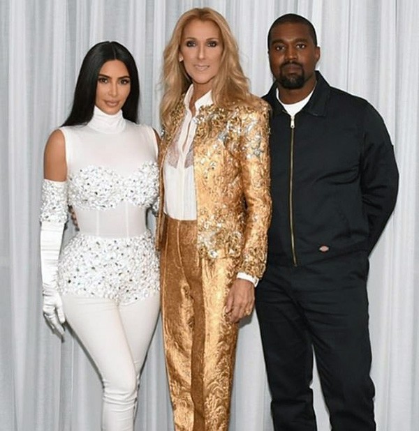 Kim Kardashian, Celine Dion e Kanye West (Foto: Instagram)