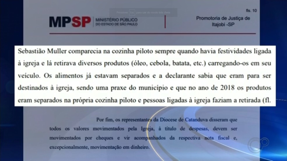 Trecho da denúncia do Ministério Público  — Foto: Reprodução/TV TEM 