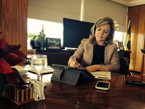 A ministra-chefe da Casa Civil, Gleisi Hoffmann, em entrevista exclusiva ao G1 (Foto: Juliana Braga / G1)