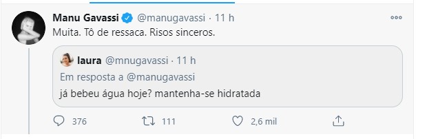 Manu Gavassi responde a seguidor (Foto: Reprodução/Twitter)