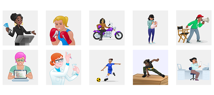 Novos emoticons apresentam mulheres em profissões e atividades diversas (Foto: Divulgação/Skype)