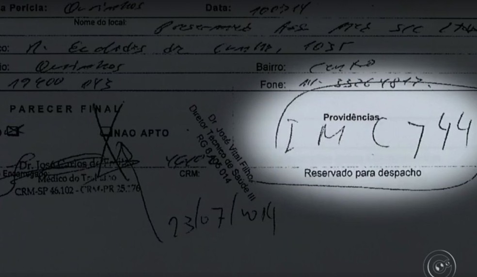 Laudo mostra que o IMC de Wagner está acima dos 40 e o considerou não apto para assumir o cargo após aprovação no concurso (Foto: Reprodução/ TV TEM )