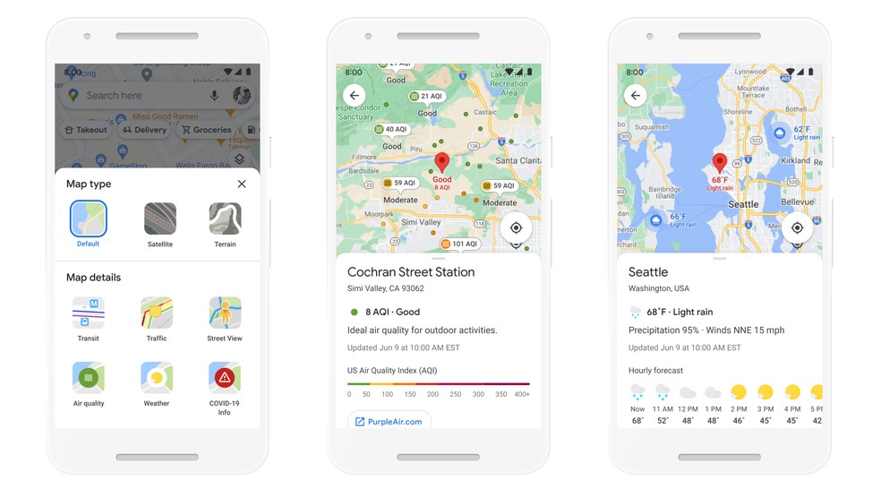 Google Maps vai mostrar previsão do tempo ao pesquisar por local. — Foto: Divulgação/Google
