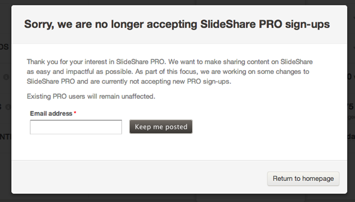 SlideShare não permite novas assinaturas premium (Foto: Reprodução/Tech Crunch)