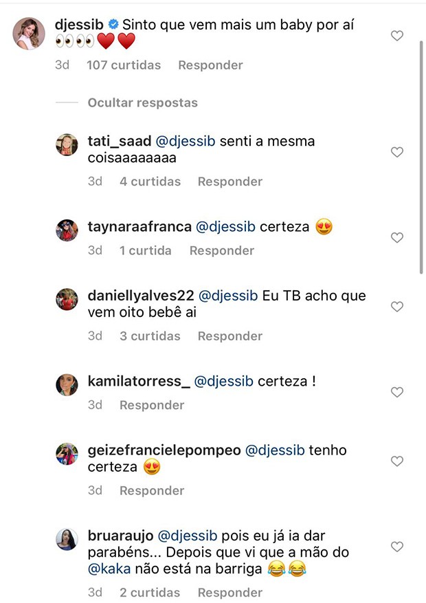 Fãs especulam se Carol Dias e Kaká estariam esperando o segundo filho (Foto: Reprodução/ Instagram)
