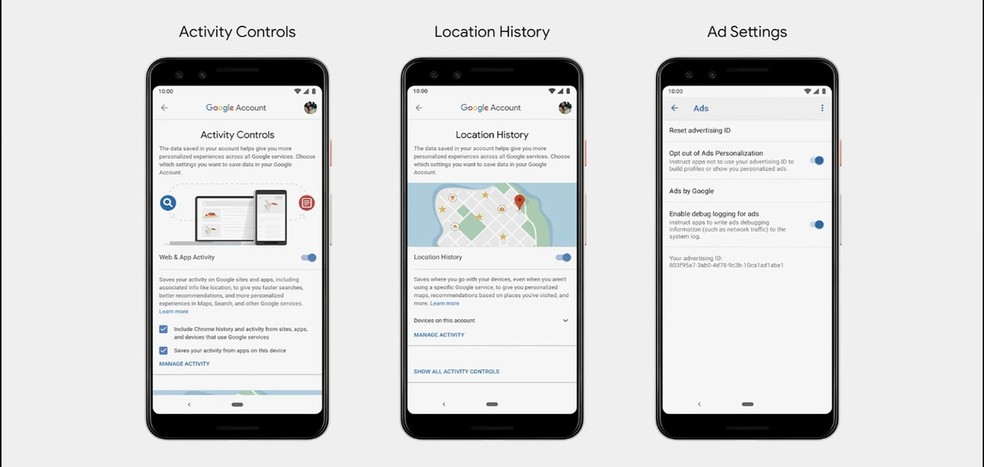Novas opções de privacidade e segurança do Android 10 — Foto: Divulgação/Google