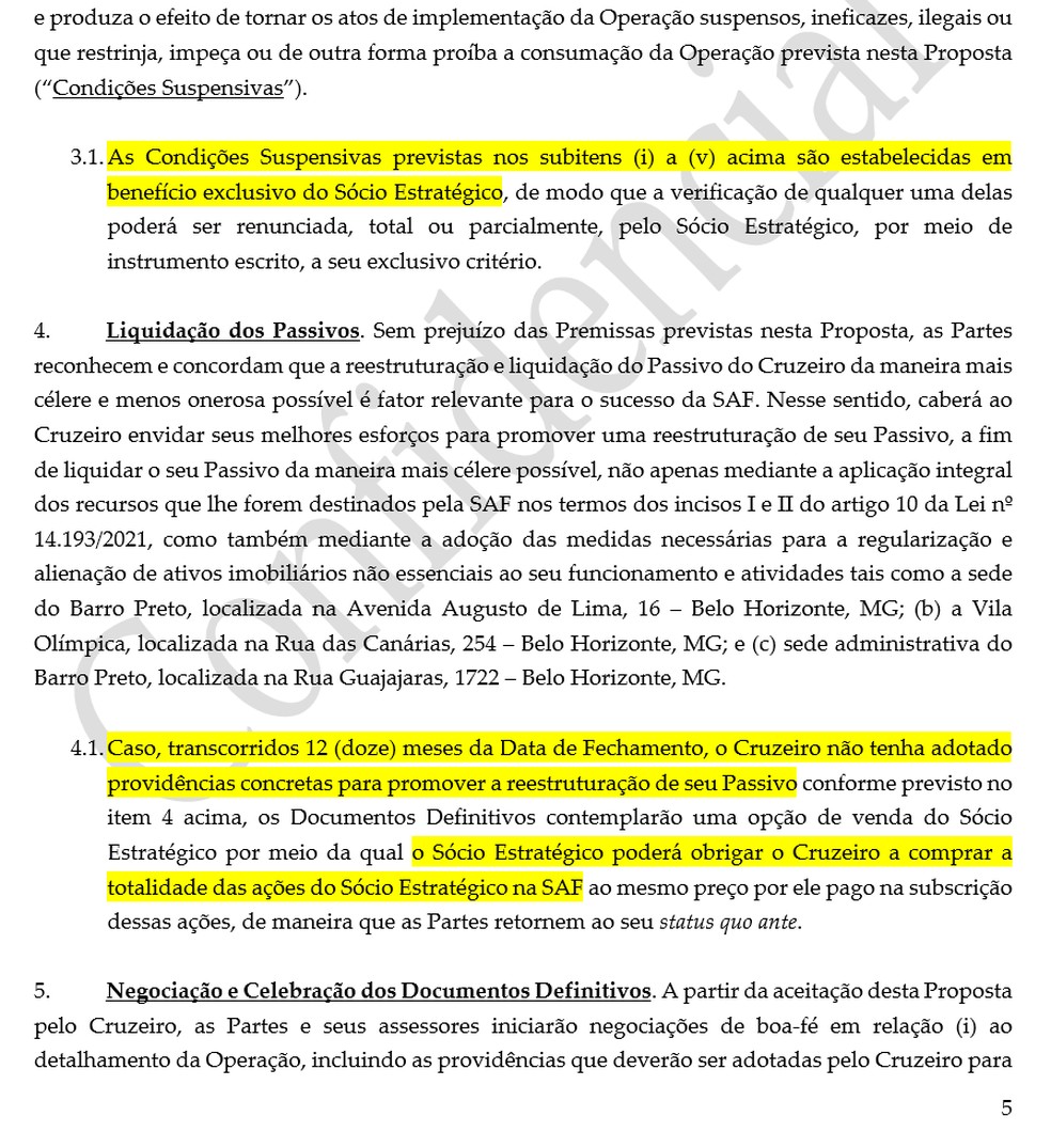 Trecho de contrato entre Ronaldo e Cruzeiro — Foto: Reprodução