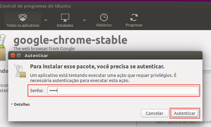 Autorizando a instala??o do Google Chrome no Linux (Foto: Reprodu??o/Edivaldo Brito)