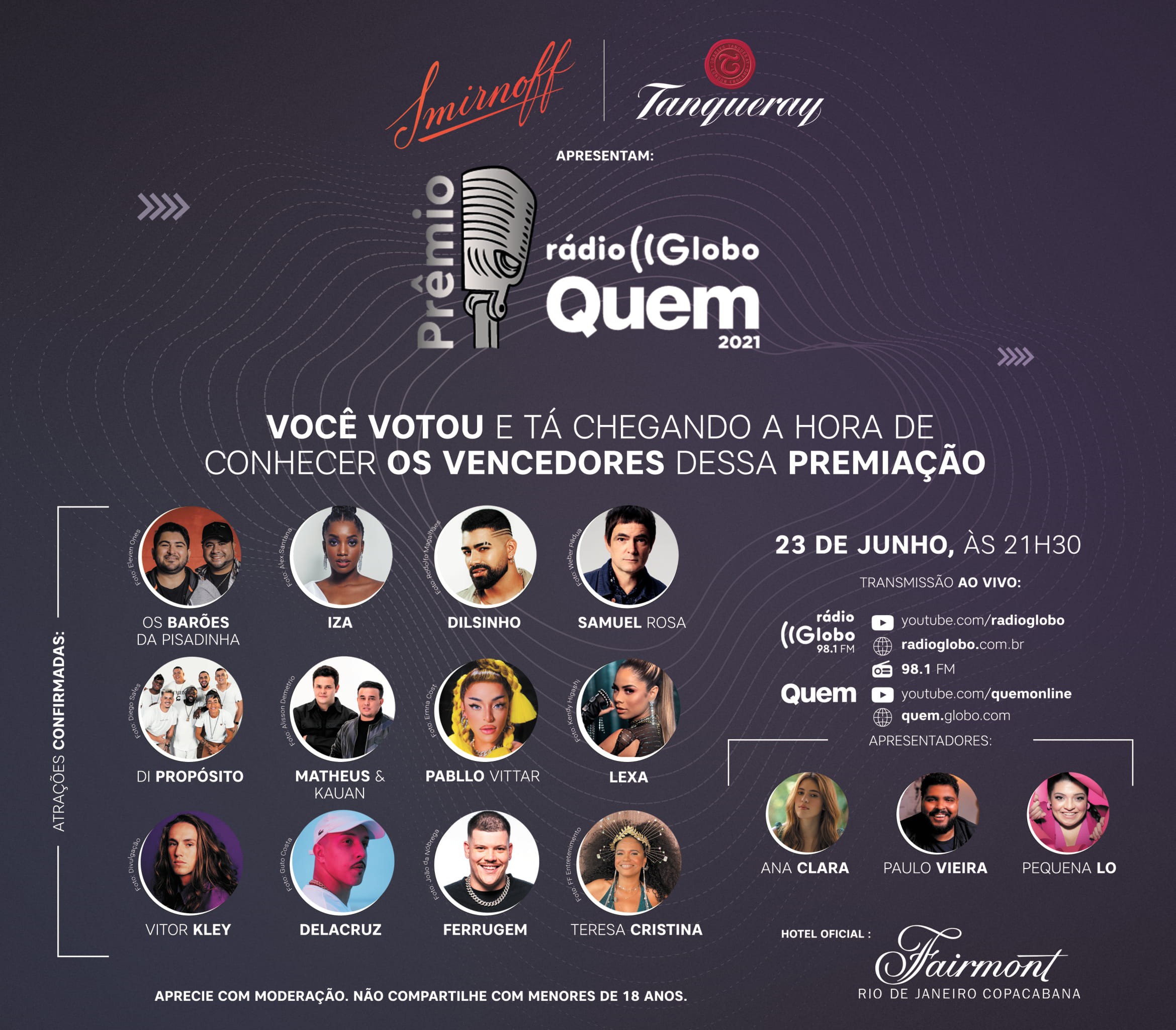 Prêmio Rádio Globo Quem acontece no dia 23 de junho (Foto: Divulgação)