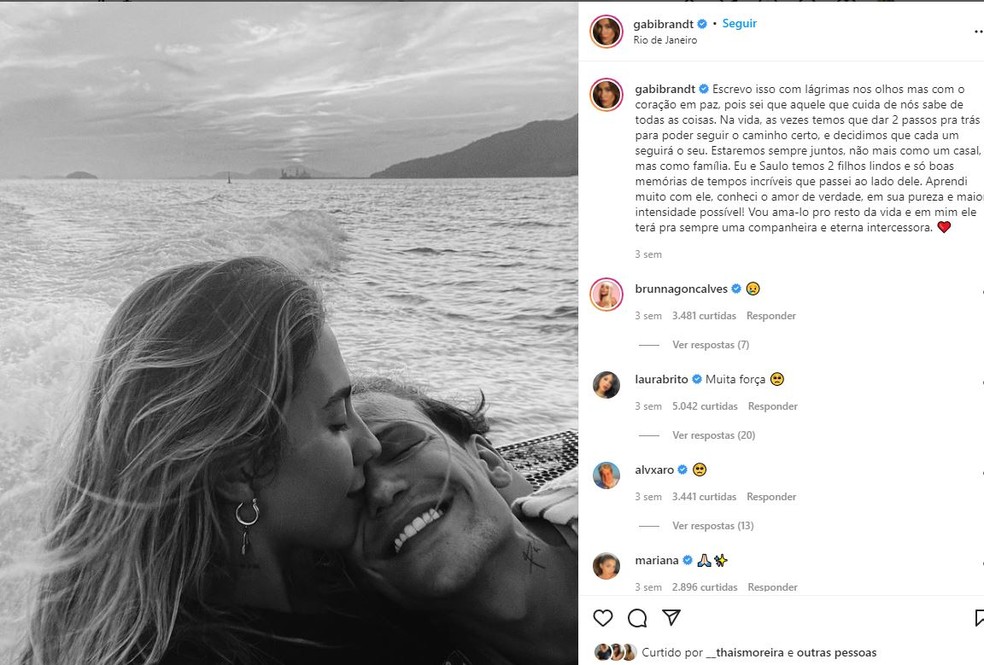 Gabi Brandt e Saulo Pôncio terminam casamento — Foto: Reprodução/Instagram/Gabi Brandt