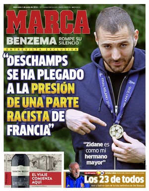 Capa do Marca de quarta-feira destaca entrevista de Benzema (Foto: Reprodução/ Marca)