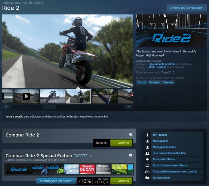 Página de Ride 2 no Steam (Foto: Reprodução/André Mello)