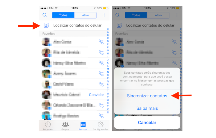 Iniciando a sincronia de contatos do celular com o Facebook Messenger no iPhone (Foto: Reprodução/Marvin Costa)