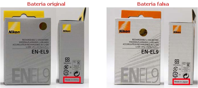 Comparação entre caixas verdadeira e falsa da EN-EL9 (Foto: Divulgação/Nikon)