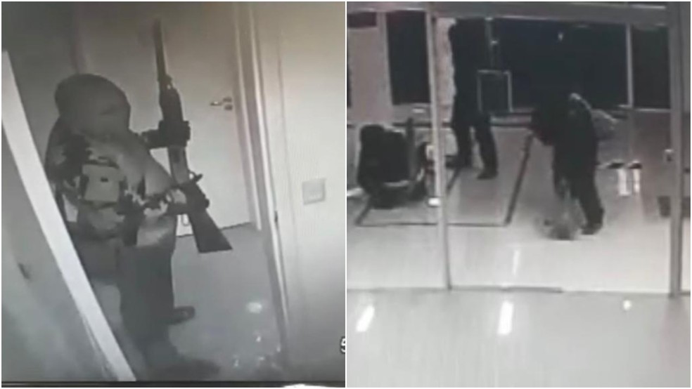 Imagens de câmeras de segurança mostram criminosos armados dentro da agência do Bradesco em Sítio Novo — Foto: Divulgação/Polícia Civil