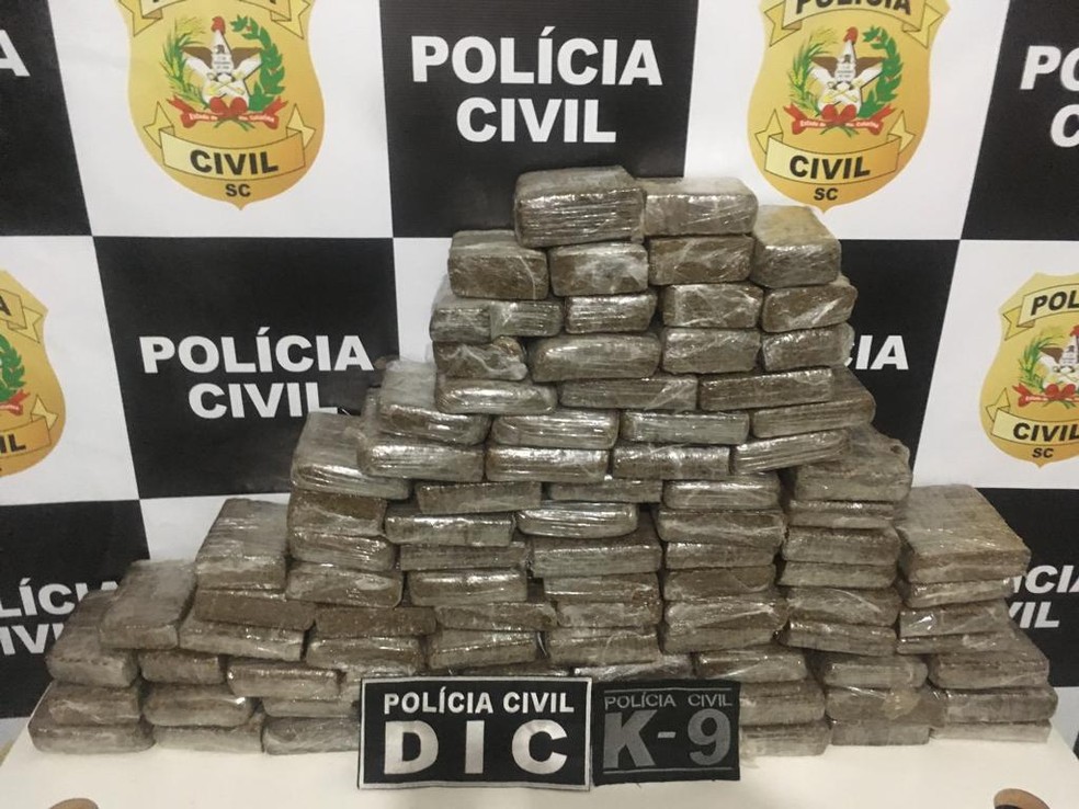 Pacotes de droga estavam escondidos dentro do carro em Chapecó — Foto: Polícia Civil/ Divulgação