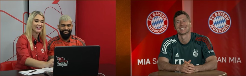 Gabigol e Lewandowski durante resenha virtual — Foto: Reprodução