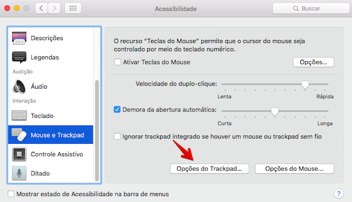 Abra as opções de acessibilidade do trackpad (Foto: Reprodução/Helito Bijora) 