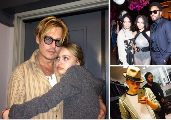 Johnny Depp e Lyli-Rose Depp; Lisa Bonett, Lenny Kravitz e Zoe Kravitz; e David Beckham e Brooklyn Beckham (Foto: Instagram)
