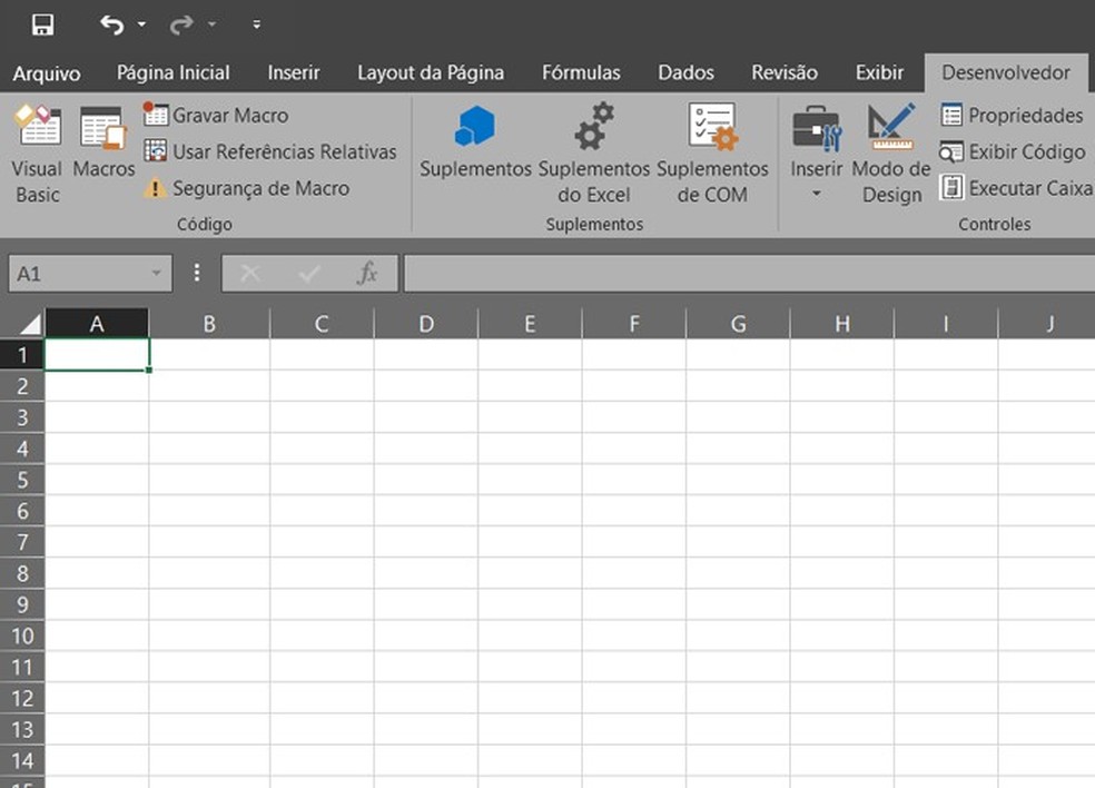 Observe que o menu Desenvolvedor passa a fazer parte da interface do Excel — Foto: Reprodução/Filipe Garrett