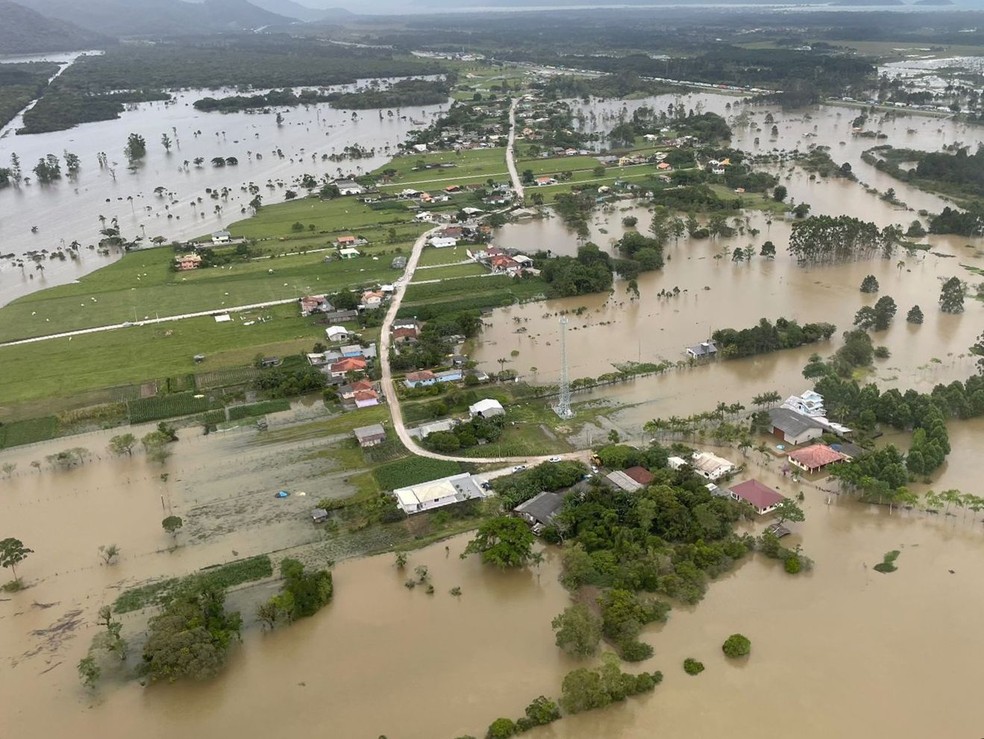 Alagamento em Palhoça, na Grande Florianópolis — Foto: Prefeitura de Palhoça/ Divulgação