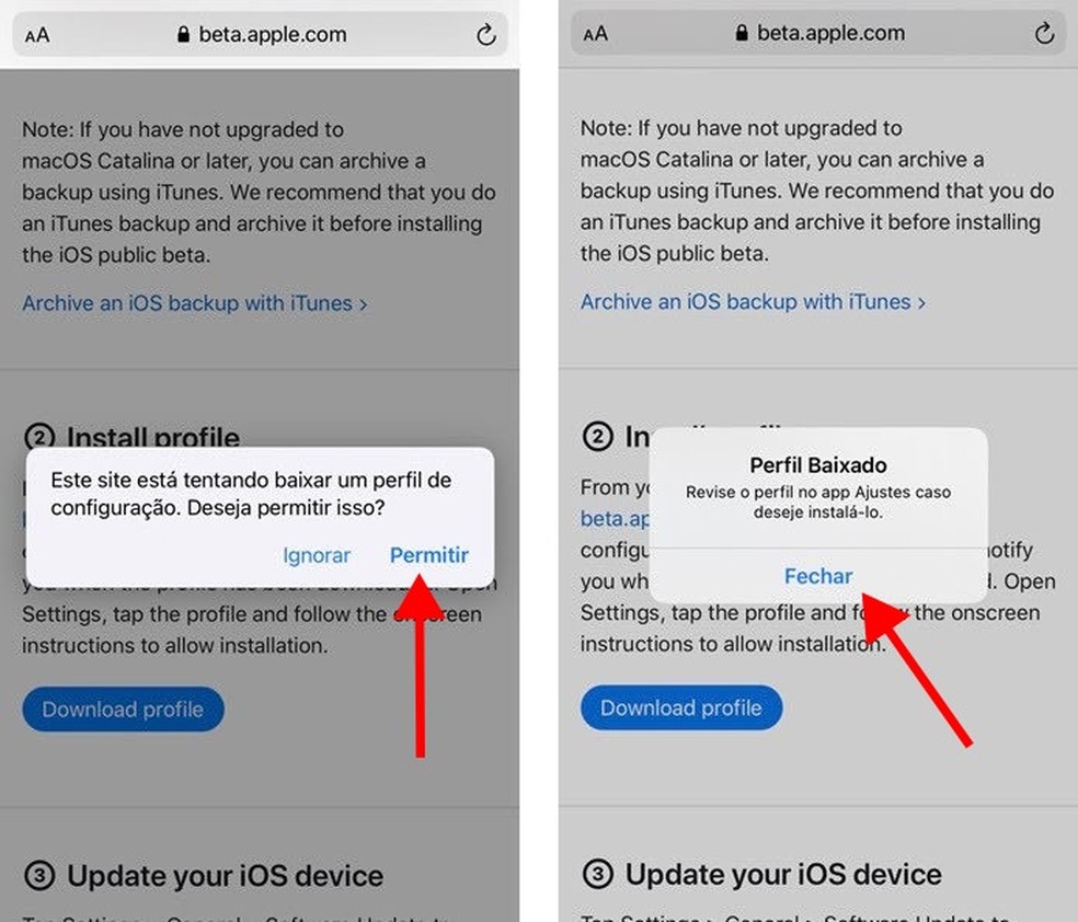 Saiba como autorizar o site a baixar o perfil de software beta da Apple — Foto: Reprodução/Letícia Conde