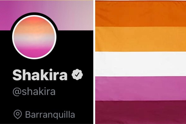 Identidade visual da rede social de Shakira foi comparada à bandeira do orgulho lésbico (Foto: reprodução twitter e divulgação) (Foto: reprodução twitter e divulgação)