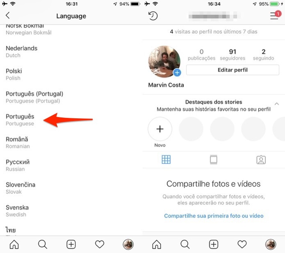 Como Colocar O Instagram Em Portugues App Ficou Em Ingles Apos Bug Redes Sociais Techtudo - como colocar o idiomano no joga do roblox