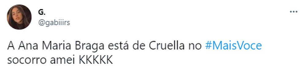 Nas redes sociais, o público adora a versão Cruella de Ana Maria Braga — Foto: reprodução/tweeter